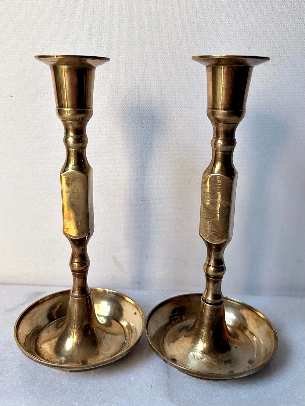 Mid Century Modern Solid Brass Taper Candle Holders - Pair
